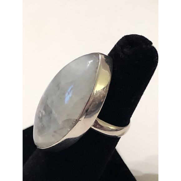 Large White Moonstone Marquis Cut Sterling Silver Ring 6.25 - Picture 4 of 6
